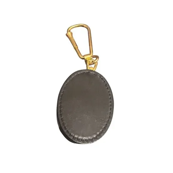 Christian Dior Black Leather Gold-Tone Oval Charm Keychain